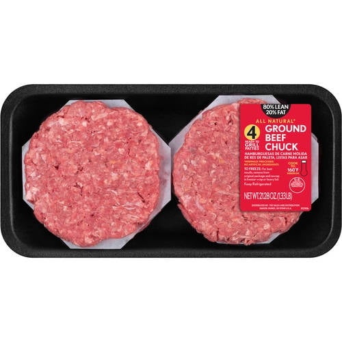 80 Lean/ 20 Fat, Ground Beef Chuck Patties, 1.33 lbs