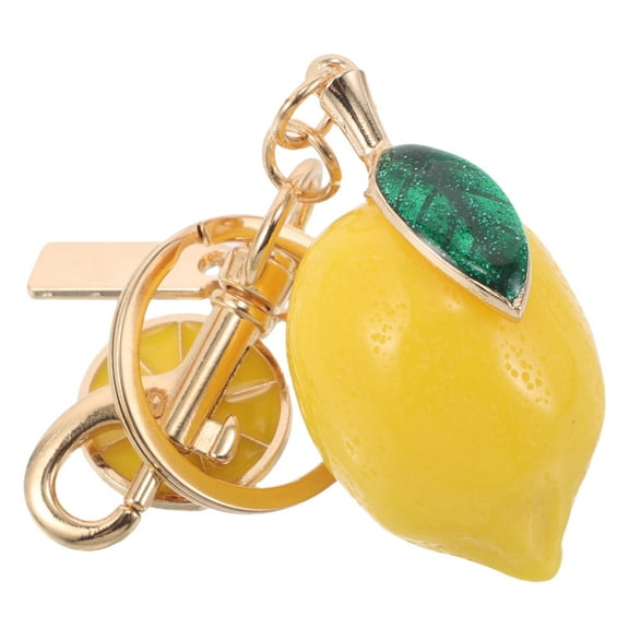 OUNONA Yellow Artificial Lemon Keychain for Decoration Realistic Design Durable Resin and Alloy Pendant 2.5 Inch