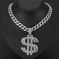 thumbnail image 2 of Hip Hop Currency Design Pendant Necklace With 15mm Crystal Cuban Chain HipHop Iced Out Bling Necklaces Men Women Fashion Charm Jewelry, 2 of 6