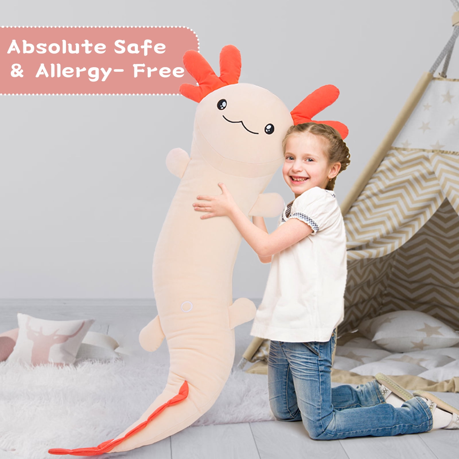 Phantasim Pink Axolotl Stuffed Animal for Easter Girls 48 inch Glow-in-Dark Plush Toy Body Pillow for Adults Kids , 4ft Large Stuffed Salamander Axolotl Lovers Gifts Christmas Valentines