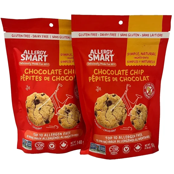 Twin Pack Allergy Smart Chocolate Chip Cookies, 10 Cookies 4.95 oz, Each. Allergy Free, Dairy-Free
