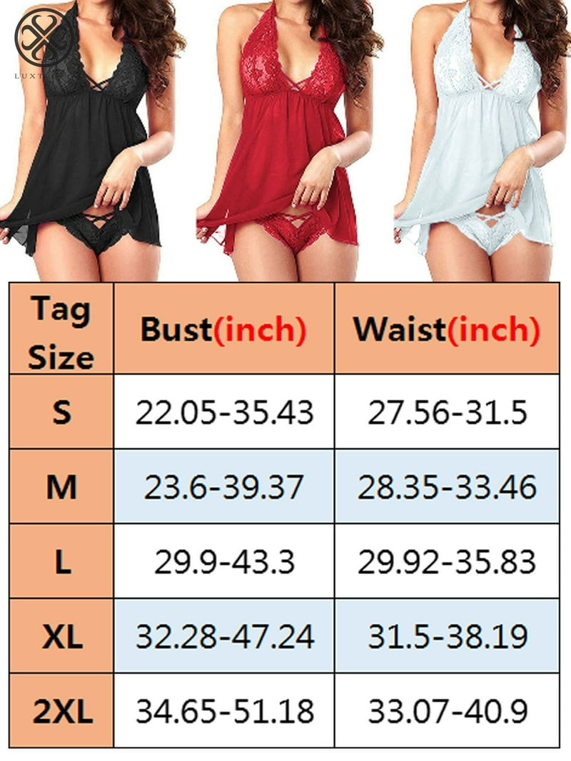 Luxtrada Womens Sexy Lace Babydoll Lingerie Halter Sheer Mesh