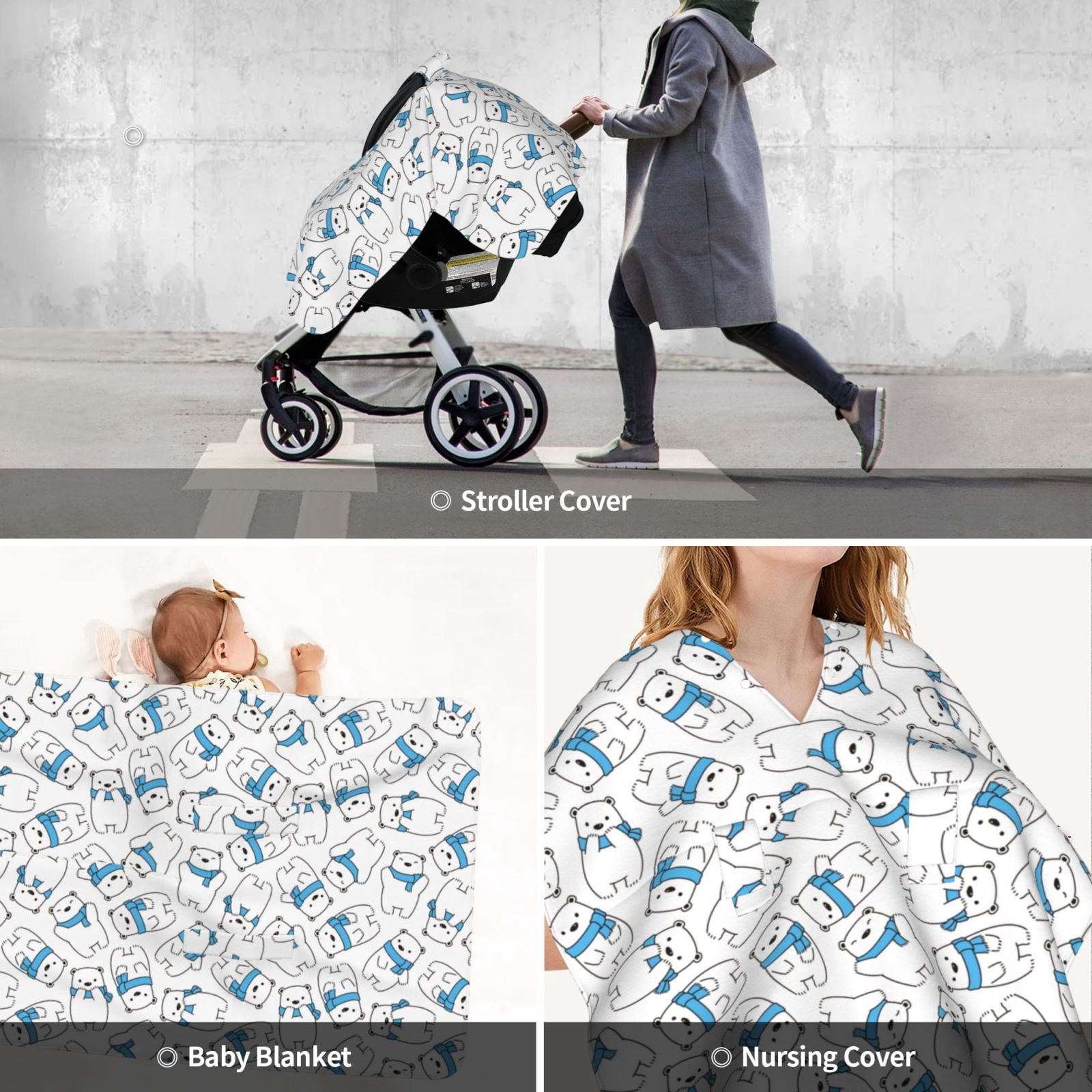 Car Seat Cover Baby - scarf bear Breathable Infant Car Seat Cover for Baby Carseat, Lightweight Comfort Baby Essentials Must Haves Newborn Stuff for Girl Boy