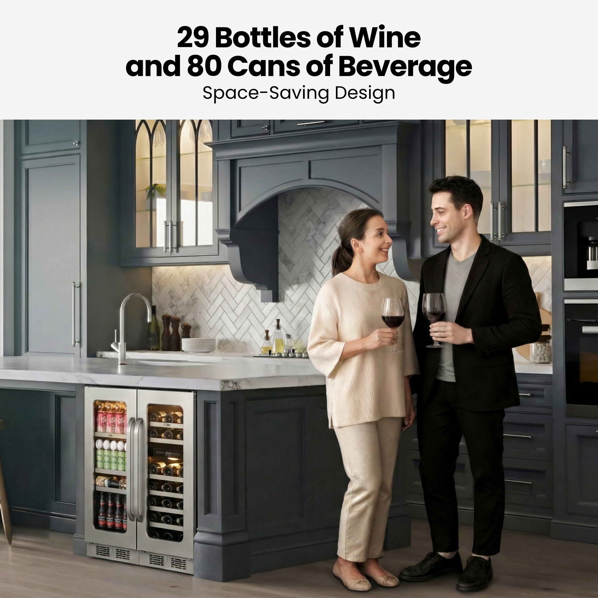 Whynter 30" Wine and Beverage Refrigerator, 29 Bottles Dual Zone Wine Fridge and 80 Cans Beverage Fridge Cooler with Stainless Steel Door Framed