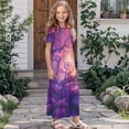 thumbnail image 3 of Uourmeti Girls Casual Dresses Swing Purple Dragon Flower Printed Short Sleeve Loose Maxi Dresses for Birthday Party, Kindergarten, Daily Wear, Size 7-8 Years, 3 of 7