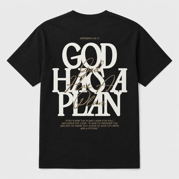Men's Faith Graphic T-Shirt, God Has A Plan Scripture Tee, Short Sleeve Cotton Crewneck