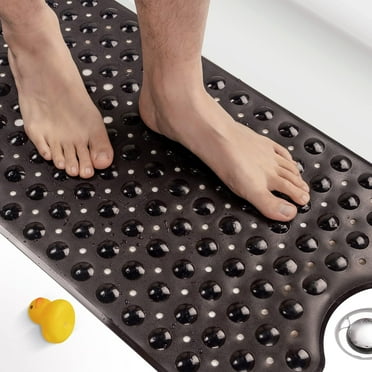 Non Slip Bath Mat for Tub, 101 x 40cm Extra Long Shower Mat Anti Mould, Machine Washable Bathroom Bathtub Mat with Suction Cups and Drain Holes, Soft on Feet, Clear Black