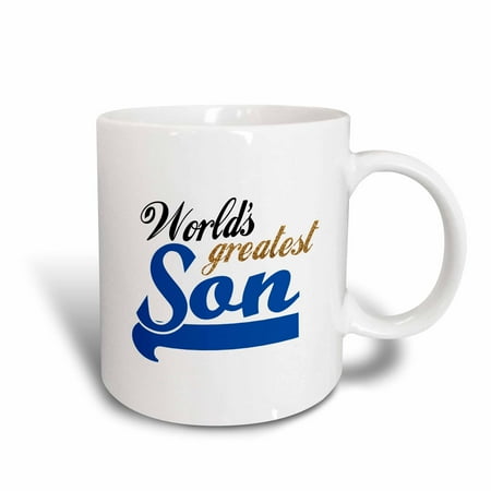 3dRose Worlds Greatest Son - Best son in the world - blue text on white in sporty font for your little boy, Ceramic Mug,