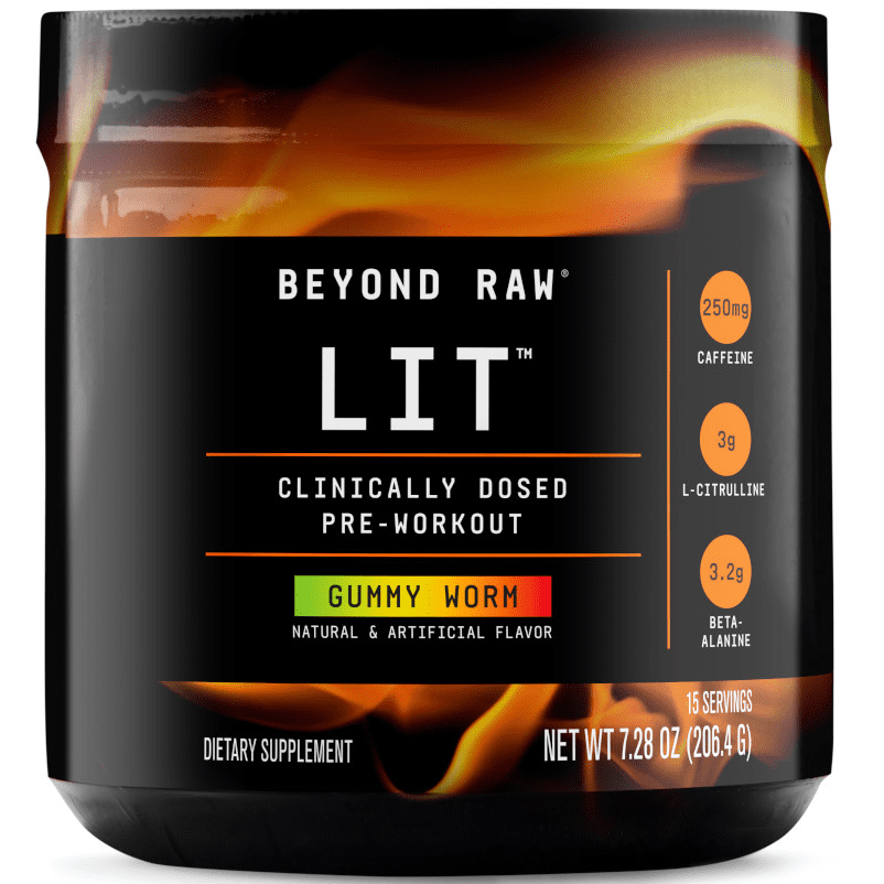 Beyond Raw LIT Pre-Workout Powder, Gummy Worm, 250mg Caffeine, 7.44 oz