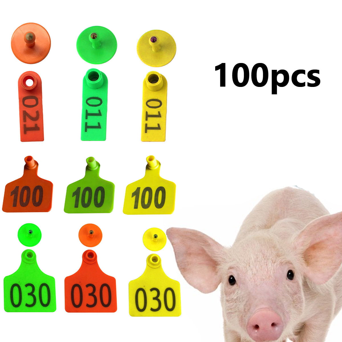 100PCS 001-100 Pre Numbered Livestock Ear Tag for Pig Goat Cow Sheep Green 