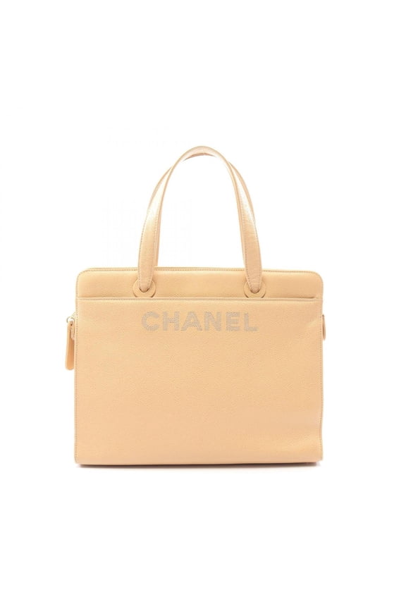 Pre-Owned Chanel logo handbag, caviar leather (grained calfskin), women's, beige.