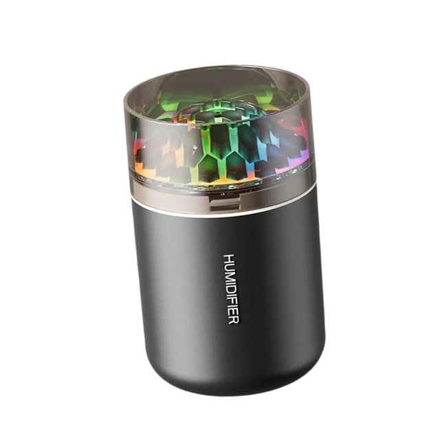 Humidificador de aire silencioso y compacto, humidificador personal de escritorio con luz para dormitorio. Negro