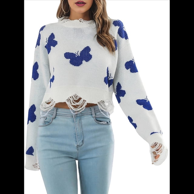 Suéter Y2K Harajuku Hip Hop de Punto con Diseño de Mariposa, Estilo Gótico, Estilo Urbano, Estilo Punk, Tops M