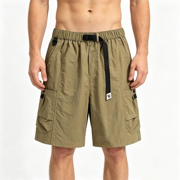 Ceisia Mens Belted Multi Pocket Cargo Shorts Drawstring Waist Tactical Shorts for Men Outdoor Khaki M Gifts for Father