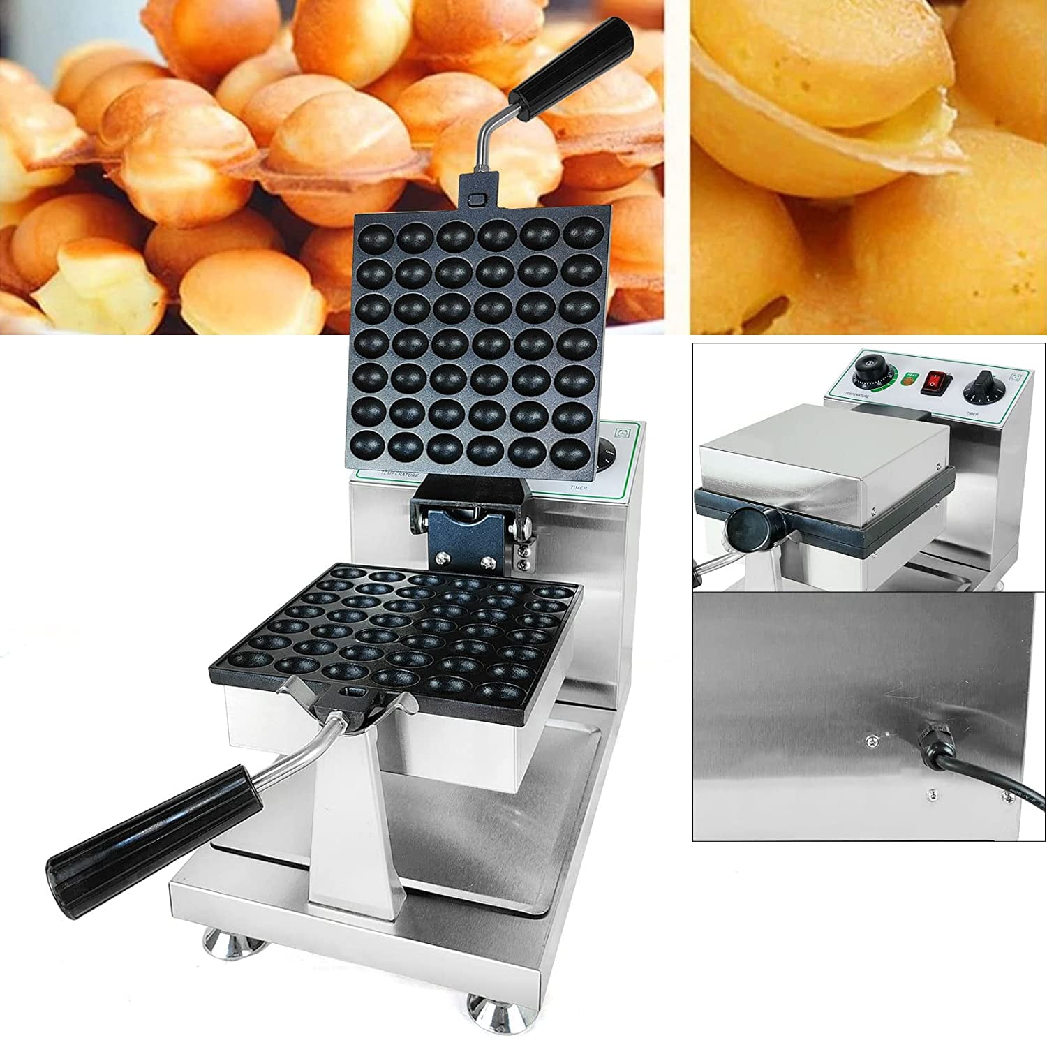 Miumaeov Commercial Waffle Maker Electric Waffle Iron Cone Machine 3 Slice  Stainless Steel Non-stick Double Head Egg Bubble Waffle Furnace for Bakery