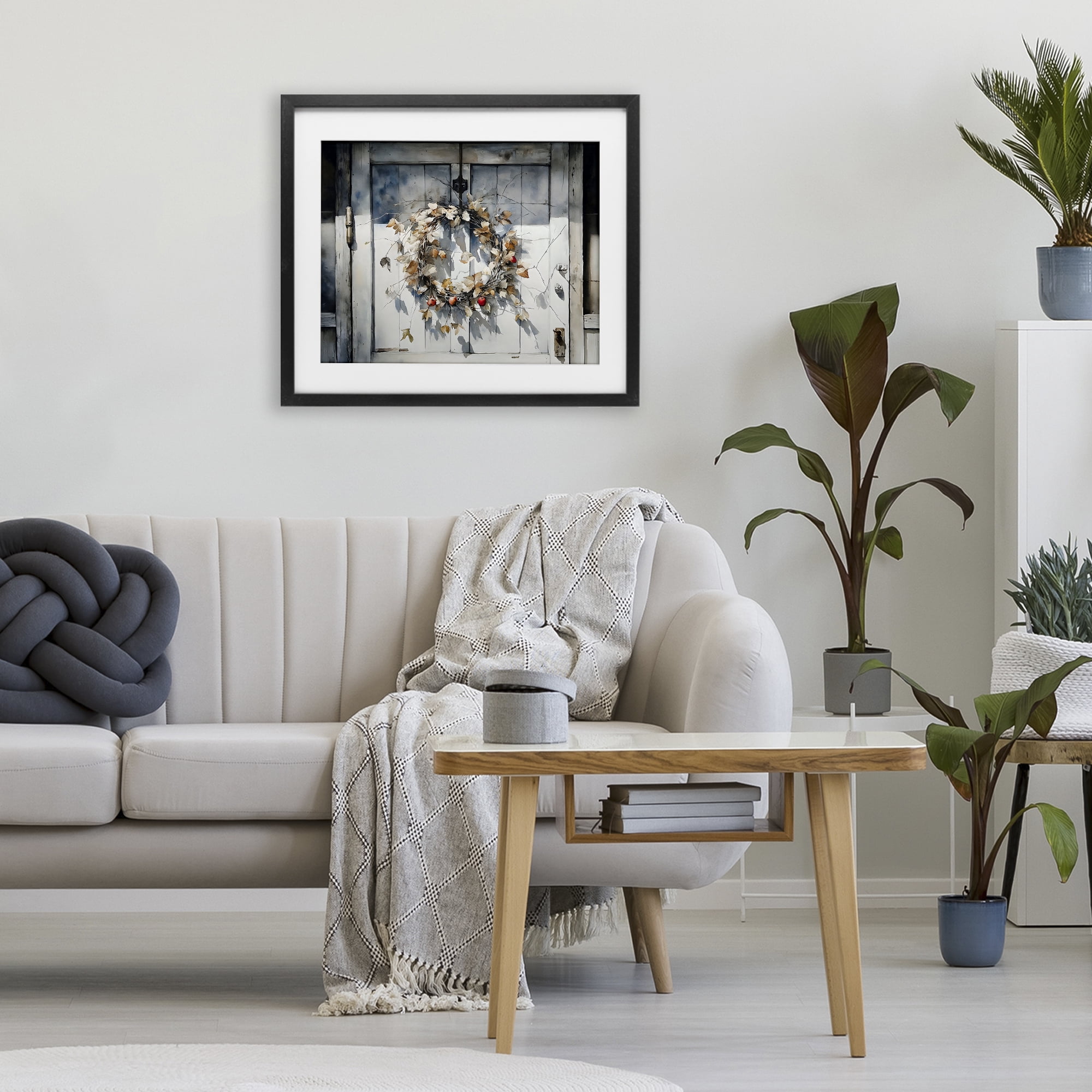 Stupell Industries Rustic Wreath on White Door Black Framed Print Under Glass, design by Franklyn Gregory