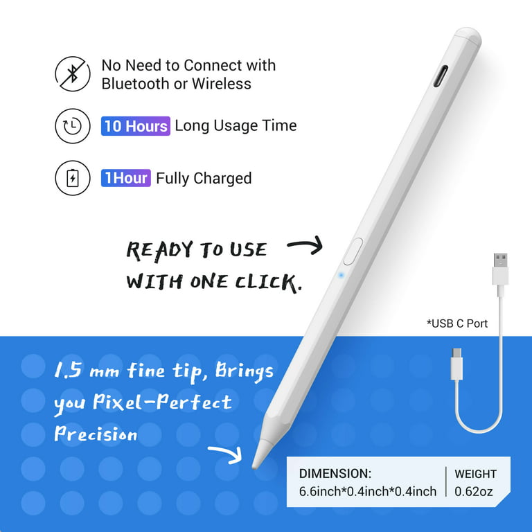 Active Stylus Pen, EEEkit Touch Screen Stylus Pencil Fit for  iPad/Pro/Air/Mini, High Sensitivity Stylus Pen for Writing/Drawing - White