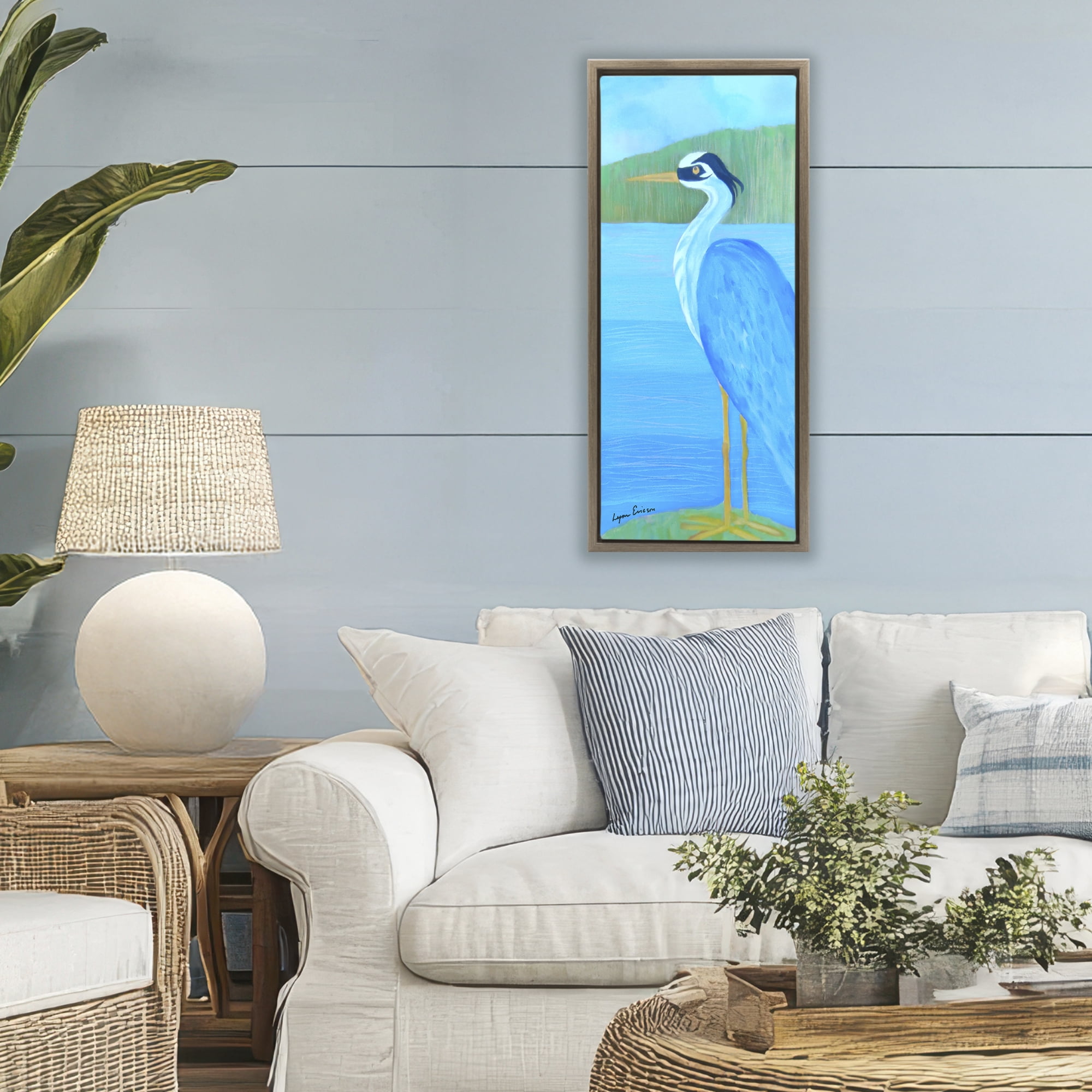 Stupell Industries Great Blue Heron Brown Framed Floater Canvas Wall Art, design by Lynn Ericson Fine Art