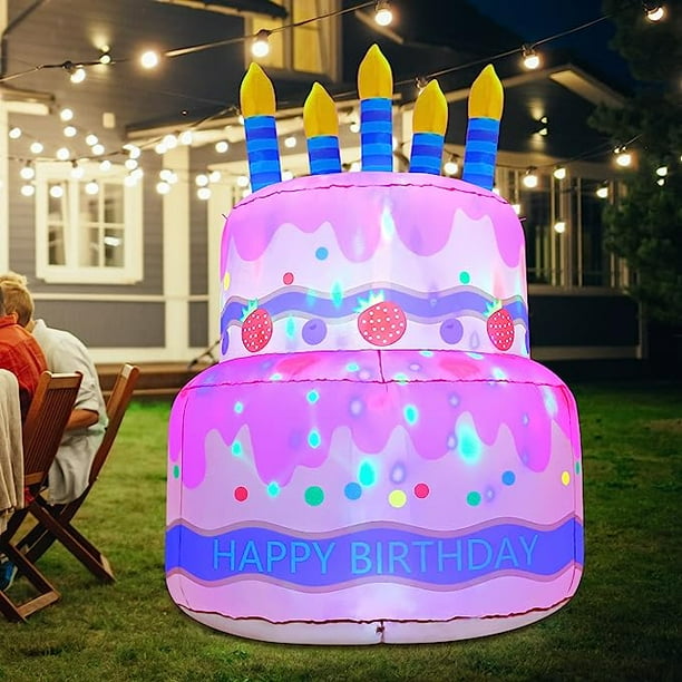 GOOSH 6FT Birthday Inflatables Outdoor Decorations Cake with Candle