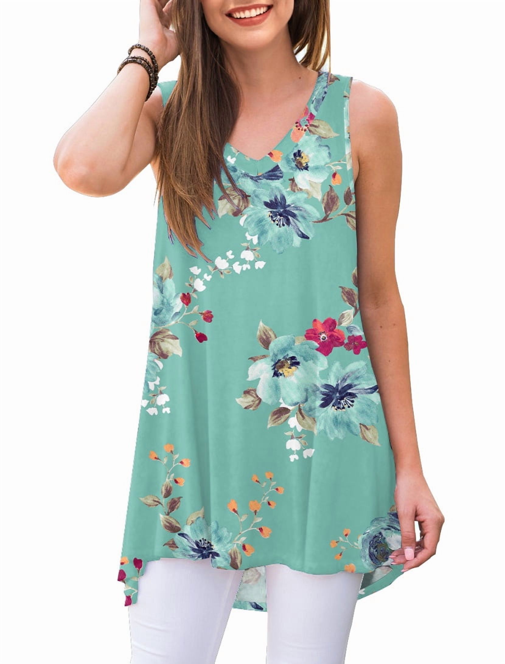 Anygrew Womens Summer Casual T-Shirt V-Neck Sleeveless Tunic Tops for Leggings Loose Blouse Shirt