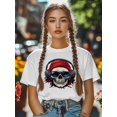 thumbnail image 5 of Women's T-Shirt Skull With Headphones Funny Short Sleeve Casual Tee Classic Crew Neck T Shirt for Women White, S, 5 of 7