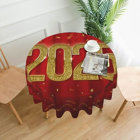 

Happy New Year 2025 Round Tablecloth Washable Table Cloth Decorative Table Cover for Wedding Party Dining Festival 60 Inch