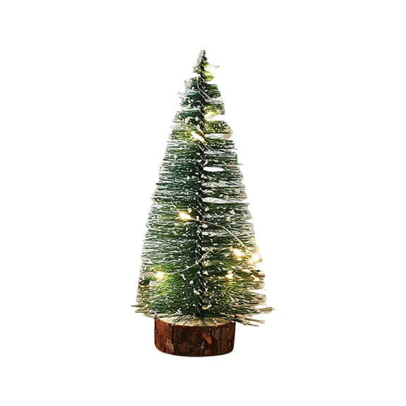 BinKFF Mini Christmas Tree with Lights, Small Table Top Decorations, Desktop Miniature Pine Tree Xmas Holiday Decor Indoor Home, Bottle Brush Trees with Wooden Base, with Light