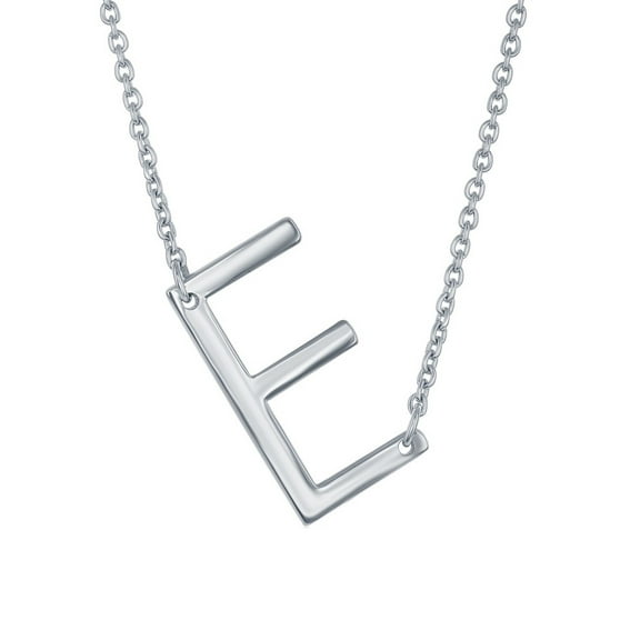 iJewelry2 Sterling Silver Sideways Letter E Initial Pendant Chain Necklace 18''