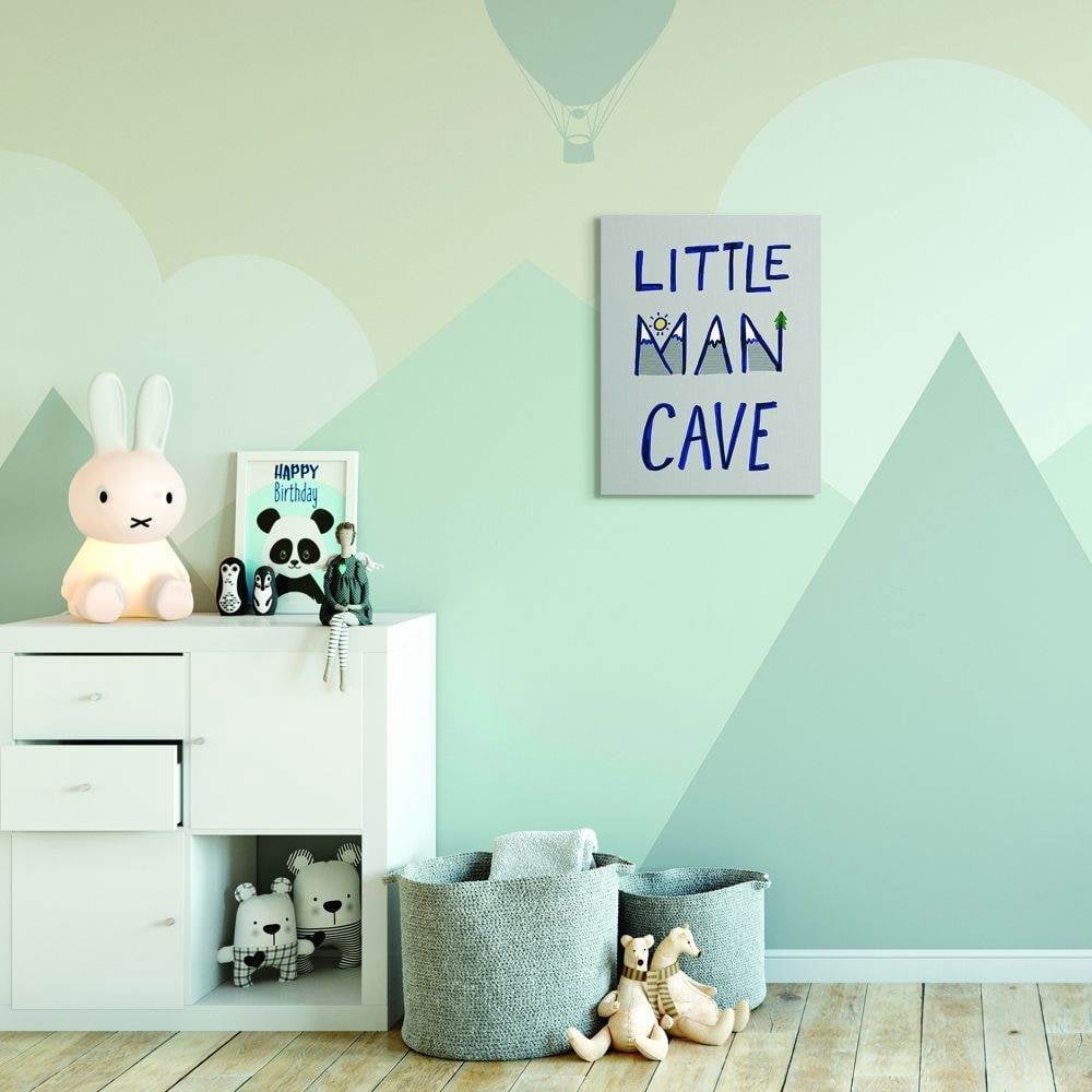 The Kids Room by Stupell Kids Little Man Cave Word Boys Blue Grey Nursery Design Super Canvas Wall Art by Daphne Polselli