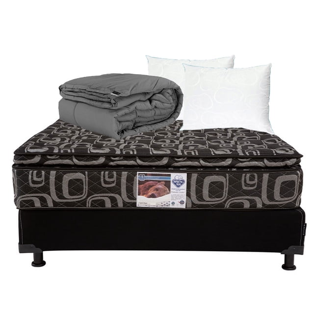 Colchón Queen Size Morgan Spring Air + Box + 2 Almohadas + Edredón Homy