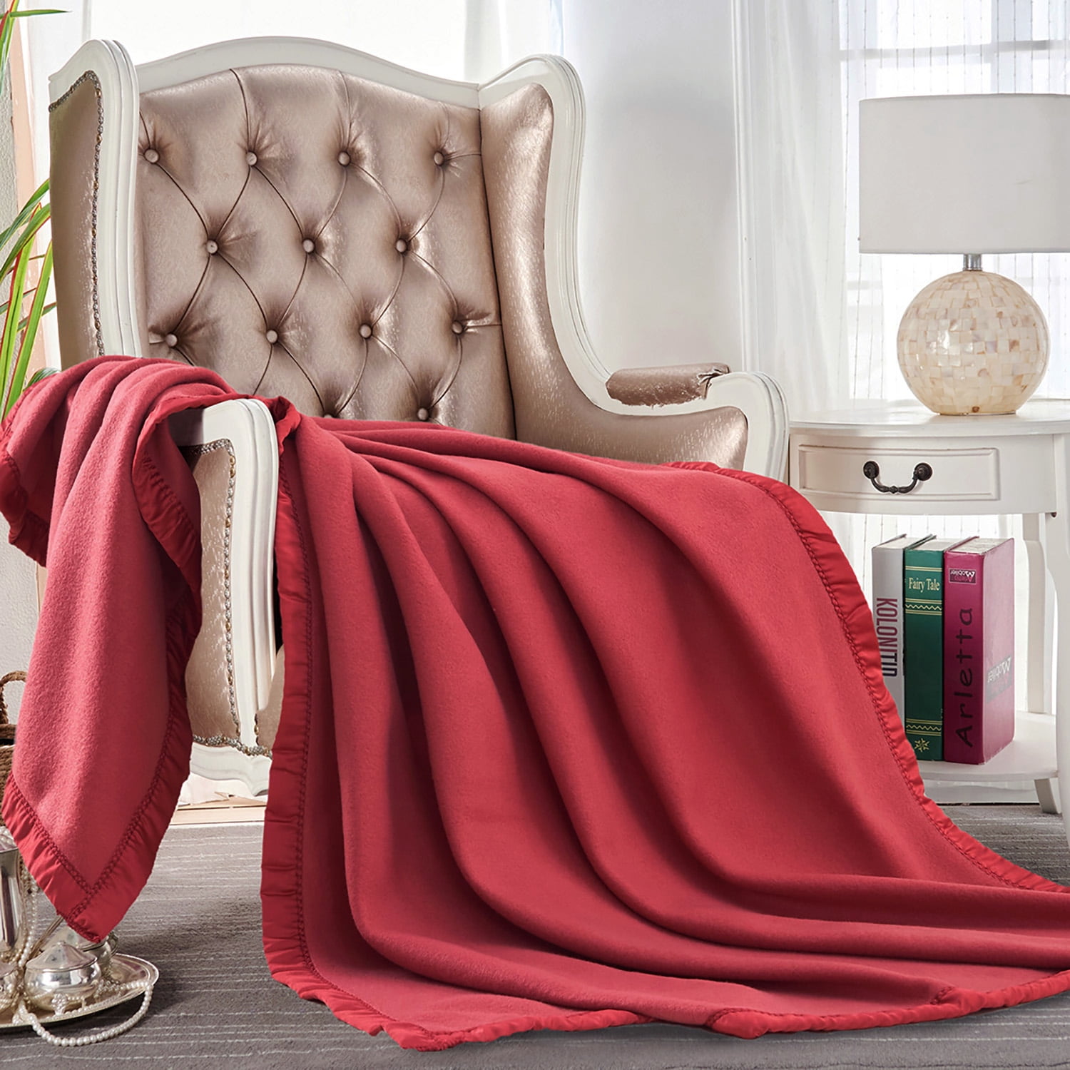 JML Soft Fleece Throw Blanket with Satin Trim, 50"x60", Burgundy