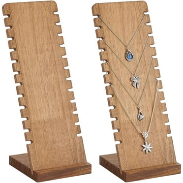 12 Slots Necklace Display Stand 2pcs Wood Necklace Holder Rack Jewelry Display Stand Tabletop Boards for Vendor Retail Selling Necklaces Showcase Storage Organizer
