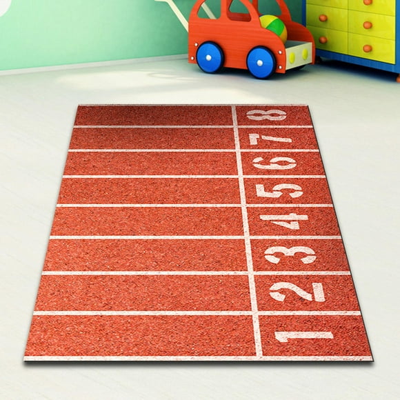 Sports Field Rugs, Kids Play, Washable Sports Themed Pad Decor Yoga Mat Carpets, 60cmx90cm Red