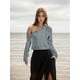 thumbnail image 4 of Chaqueta Formal de talla grande, chaqueta vaquera corta informal, azul, cuello levantado, un hombro, manga larga, botón, solo parte vaquera, Primavera, 4 of 5