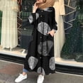 thumbnail image 1 of Robes Filles Mode Femme Col en V Ample Manches Longues Coton Lin Imprimé Robe Longueur Cheville Robe Longue T-Shirt Robes en Liquidation, 1 of 8