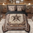 thumbnail image 3 of Manfei Western Texas Stars Bedding Sets Queen Size, Brown Damask Bed in a Bag Queen size, Vintage Bohomian Reversible Comforter Sets with Sheets, Super Cozy Room Decor, 7pcs, 3 of 6