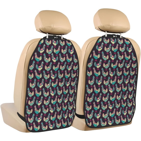 Kdxio Bohemian Chicken Print 2 Pack Car Kick Mat Seat Cover Back Protector Mat with Pockets for Organizer Backseat Protector and Storage Anti Kick Pad for Vehicles