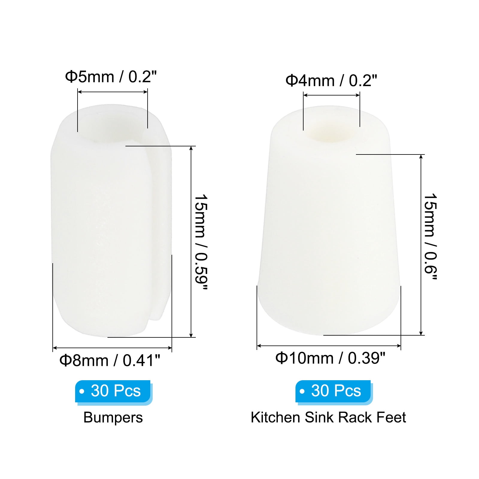 Unique Bargains Kitchen Sink Rack Feet Rubber Protector Feet with Bumpers White