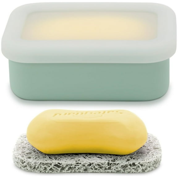 Silicone Travel Soap Case,Leak Proof Traveling Soap Container with Draining Layer, Portable Soap Box,Shatter-Proof Soap Holder,Bar Soap Solid Shampoo Holder to Keep Soap Dry (Mint Green)