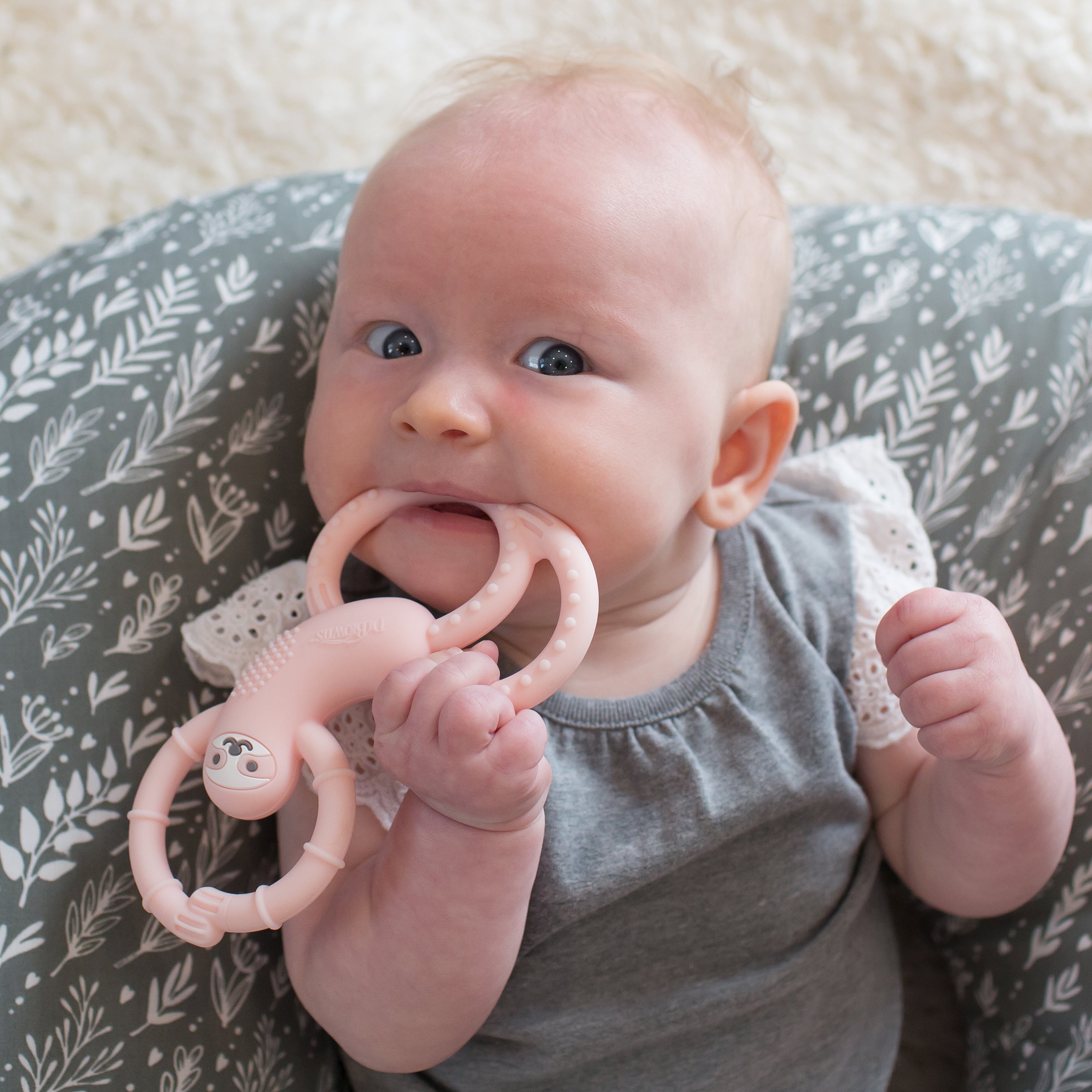 Dr. Brown's Flexees Baby Teether, Pink Sloth, 100% Silicone, Infant-Toddler, 1-Pack