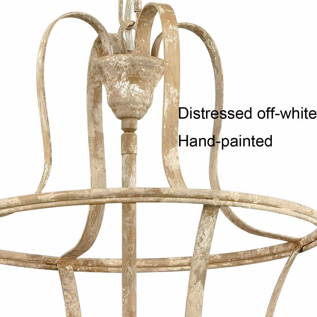 Farmhouse Chandelier 4-Light Distressed Off-White Dining Room Lighting Fixtures
