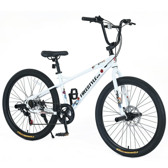26 inch Bike for Boys and Girls, Freestyle BMX Bike for Kids Teens Adults Age 12 , 7 Speed Bicycle, Hybrid Bike, City Bike, White