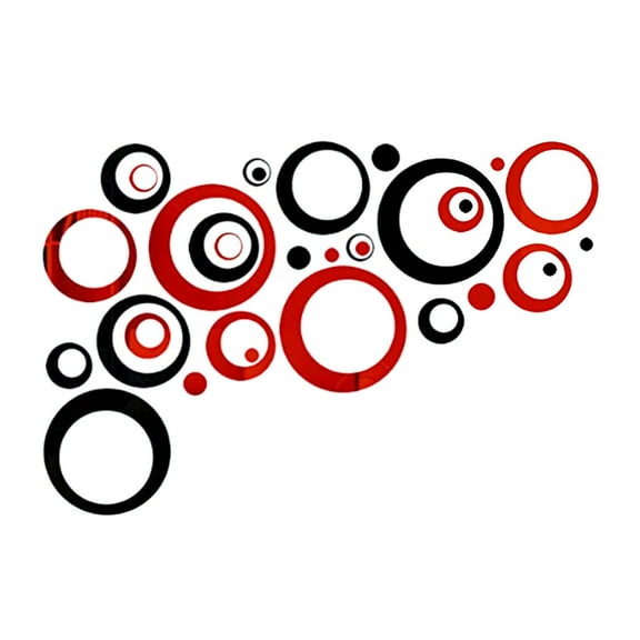 24-Pack Mirror Circle Wall Stickers, 14cm Self-Adhesive Reflective Decals for Bedroom, Living Room, Office Decor - Black and Red Set