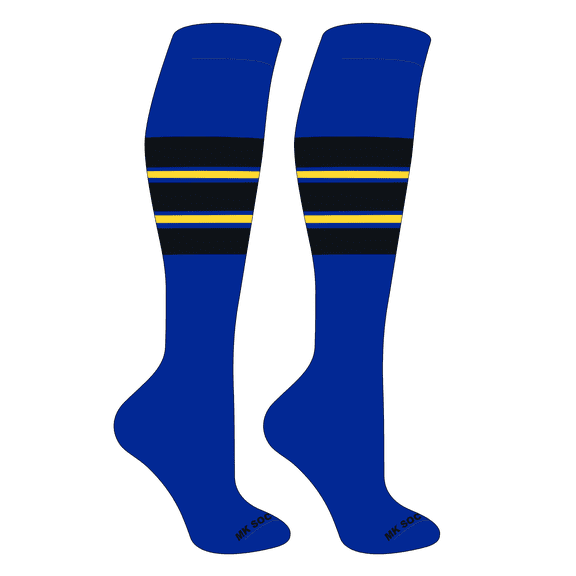 MK Socks Striped OTC Baseball, Softball, Football Socks (E) Royal, Black, Yellow (S)