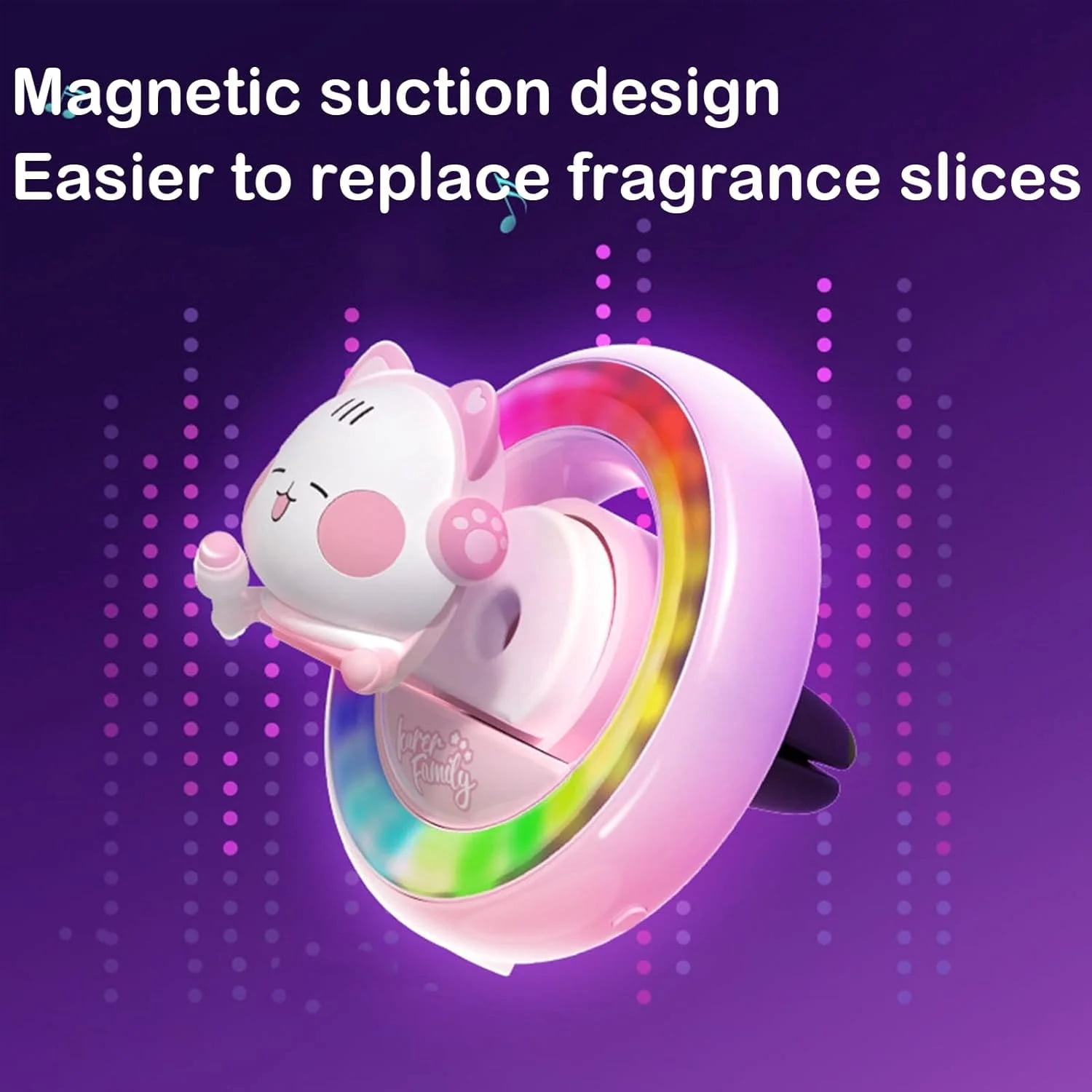 Car Air Freshener Vent Clip with 3 Scented Tablets - Cartoon Design with Colorful LED Lights, Car Interior Decor - For Car Owners, Daily Commuters, Travelers
