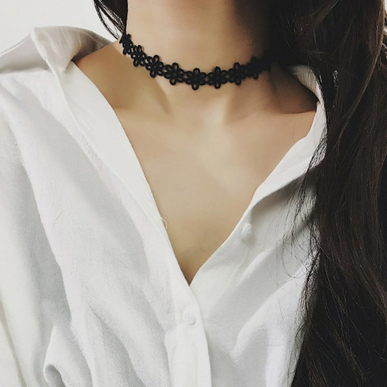 Jiaroswwei 1 Set Choker Necklaces Hollow Out Lace Black Sexy Cut