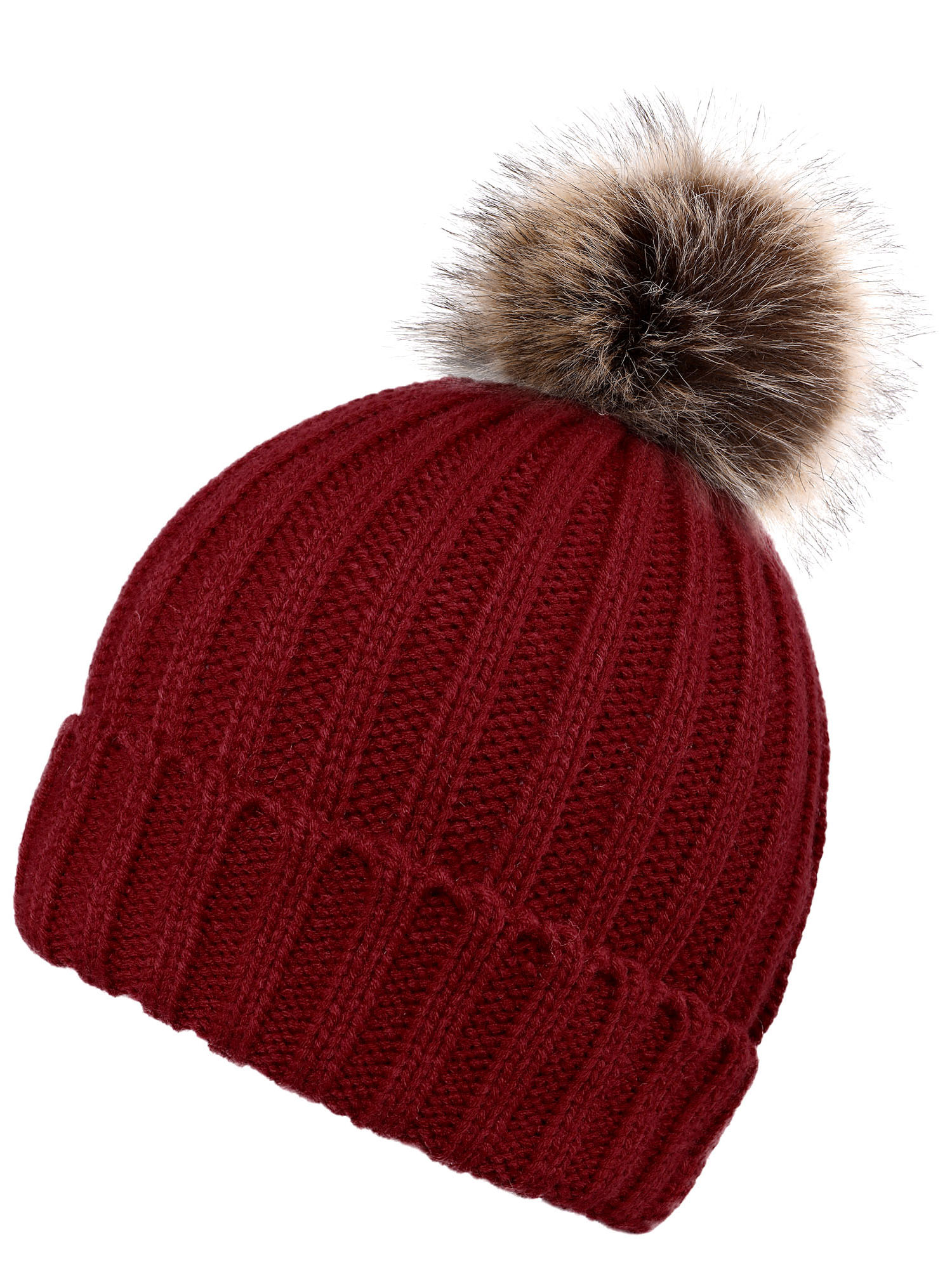 Knit Warm Pom Pom Beanie Hat Red - Walmart.com