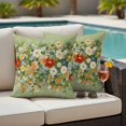 thumbnail image 5 of Spring Flowers Pillow Covers 2 Pack Vintage Oil Painting White Red Yellow Blue Floral Leaf Green Pillowcase Waterproof Outdoor Throw Pillow Cover for Patio Garden Square Cushion 16”x16”, 5 of 9