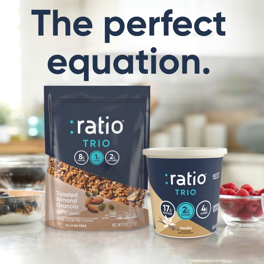 Ratio Trio Toasted Almond Granola Cereal, 1g Sugar, Keto Friendly, 8 oz Resealable Bag