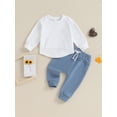 thumbnail image 2 of Suealasg Toddler Boys Spring Clothes 6M 12M 18M 2T 3T Infant Baby Boys 2Pcs Autumn Outfit Kids Crew Neck Long Sleeve Sweatshirt Pullover Top Elastic Waist Pants Sets, 2 of 9